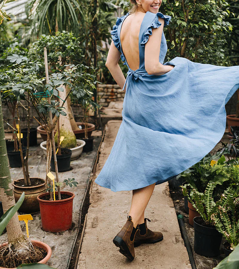 Ruffled Sleeves Linen Dress