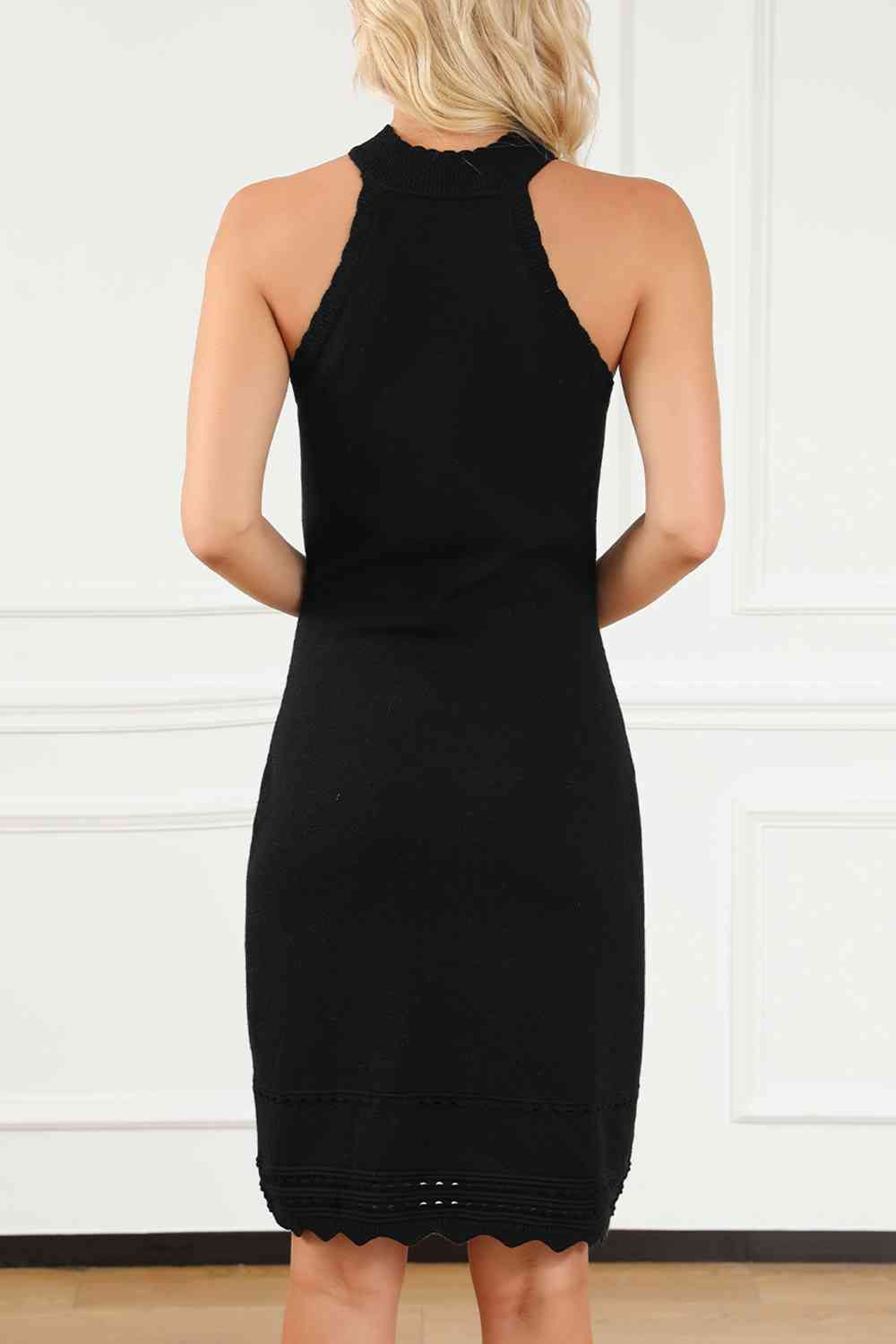 Openwork Mock Neck Sleeveless Dress