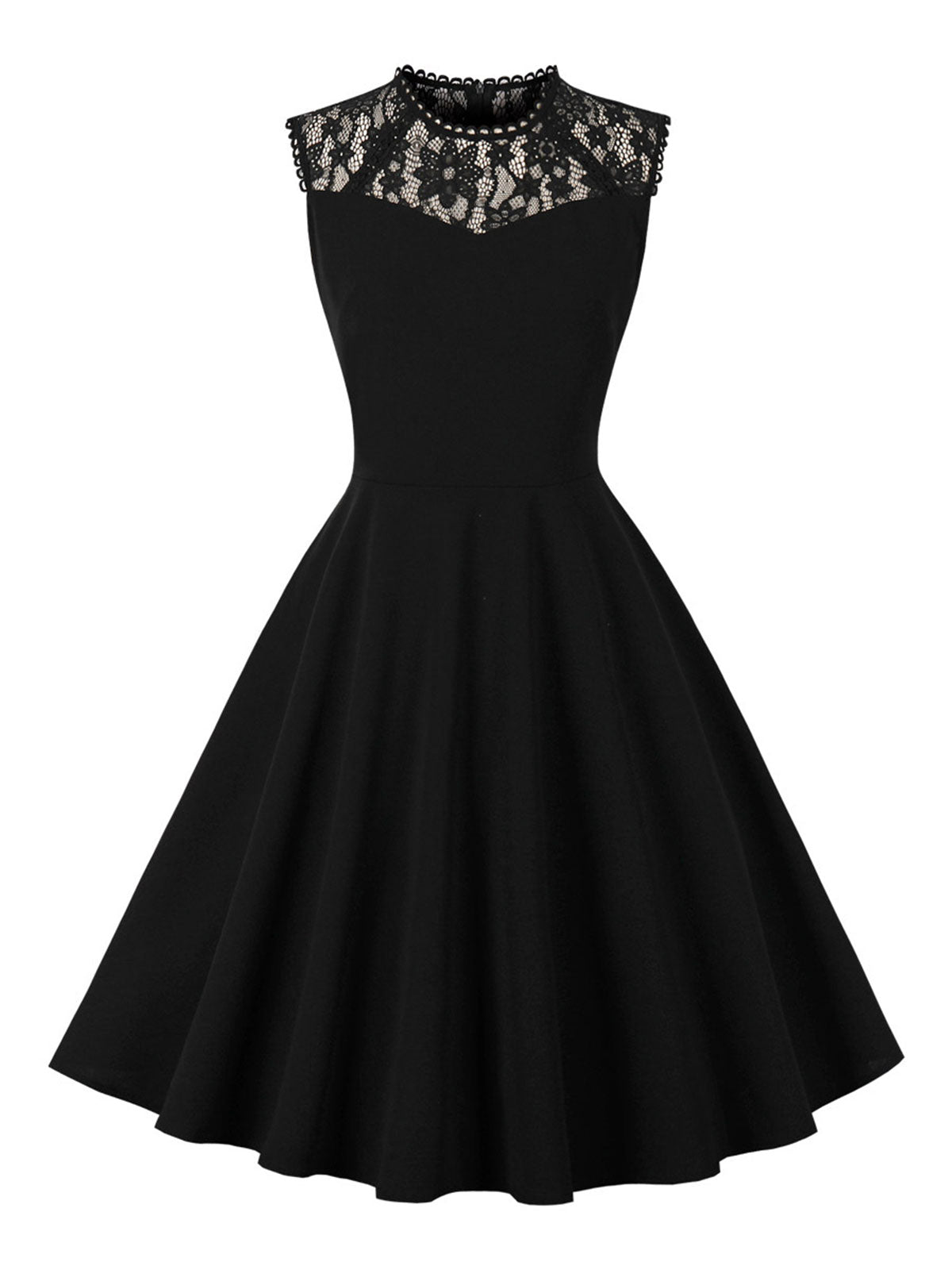 Black Lace Round Neck Dress