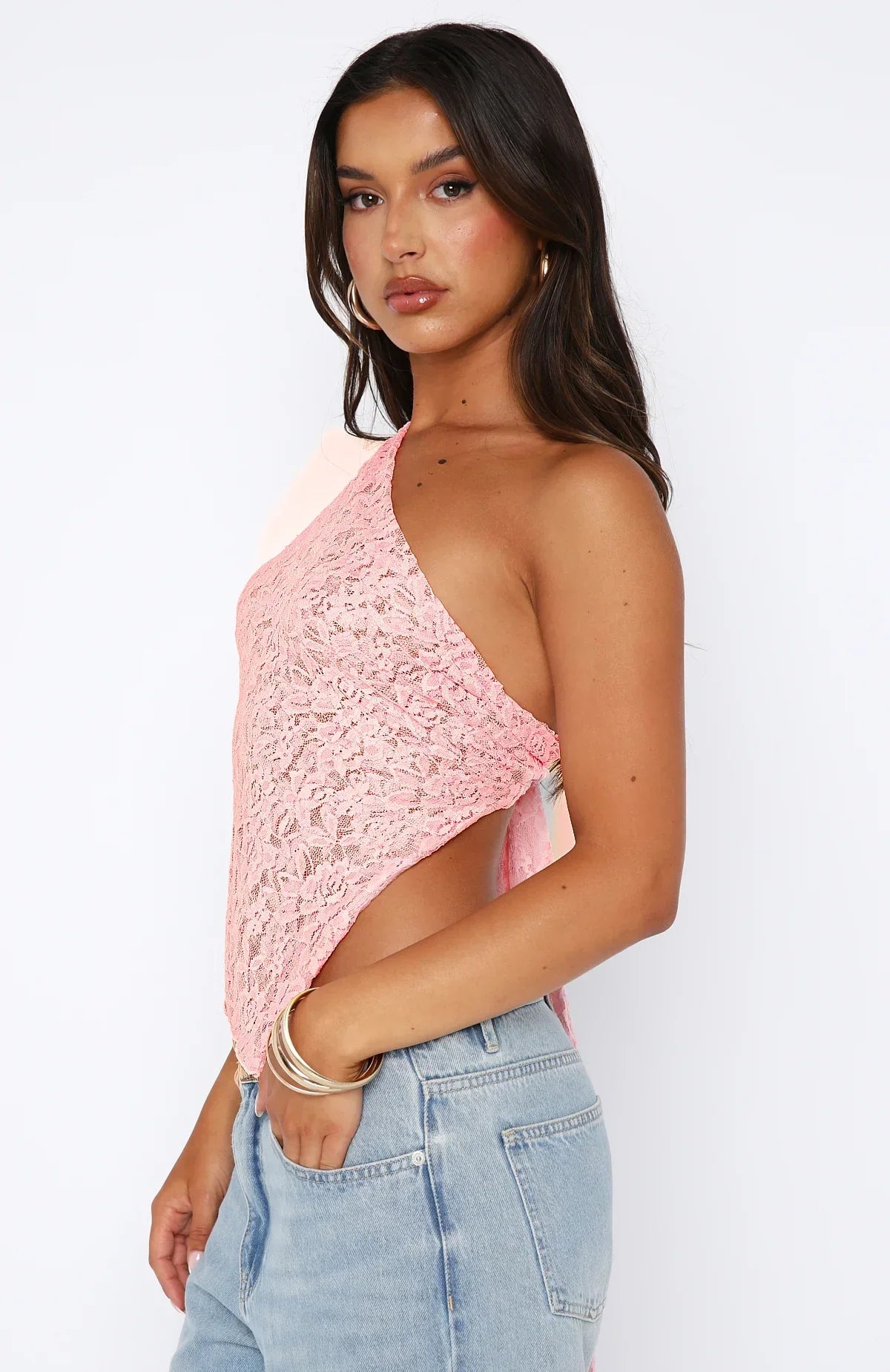 One shoulder Lace Top