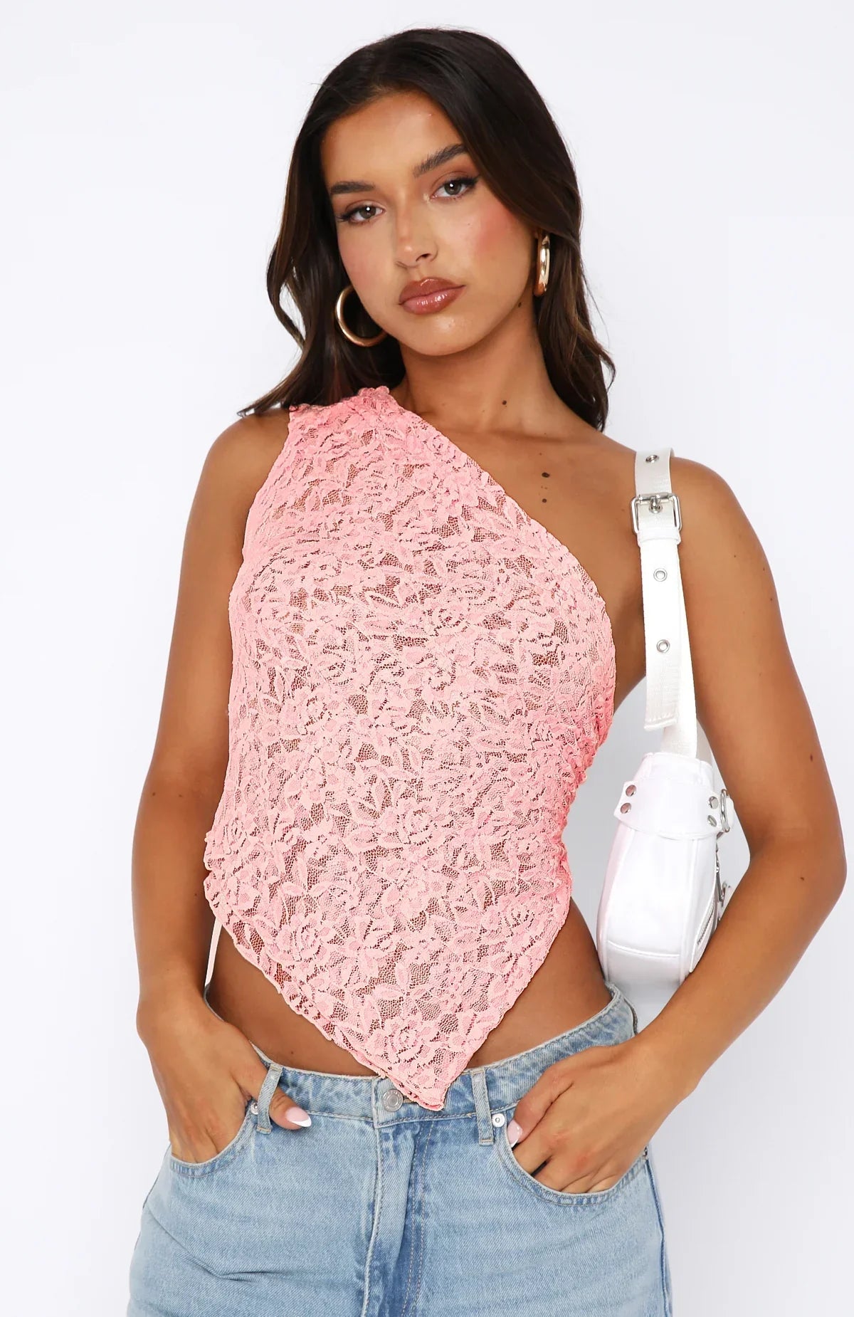 One shoulder Lace Top