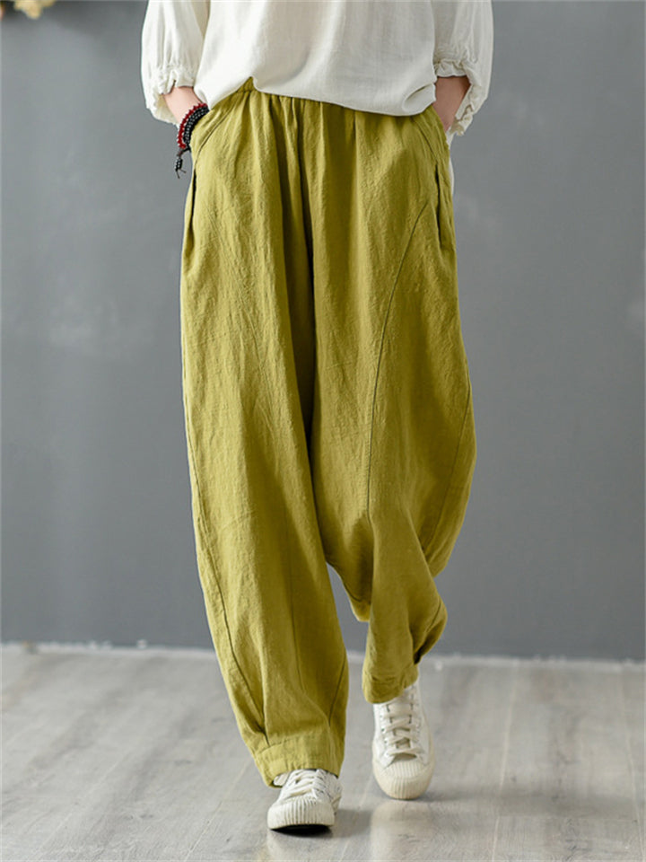 Women's Leisure Natural Linen Elastic Waist Relaxed Pants