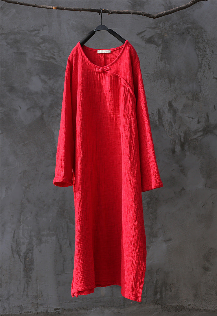 Ivyshape | Zen Cotton Linen Robe Dress with Artistic Retro Chinese Style