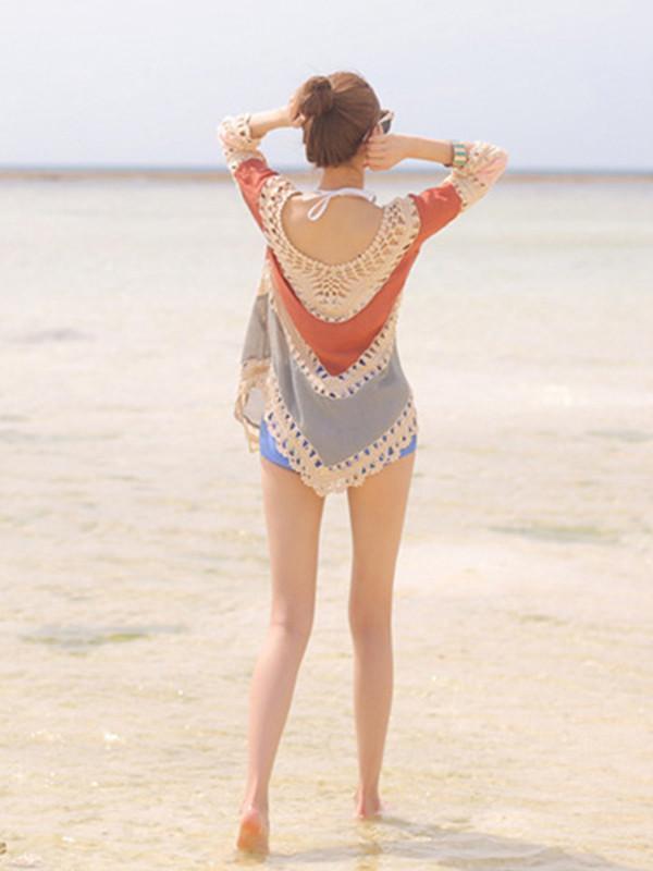 Vacation Hollow 3/4 Sleeve Mask Cover-ups