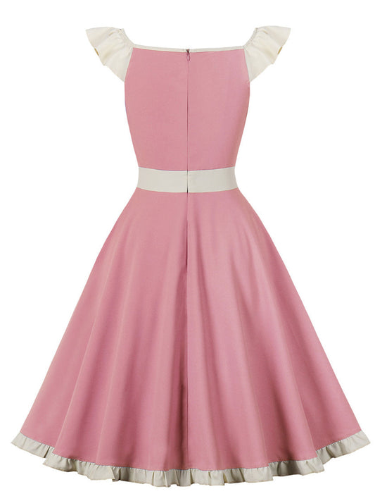 Pink Sweetheart Collar Bow Swing Dress