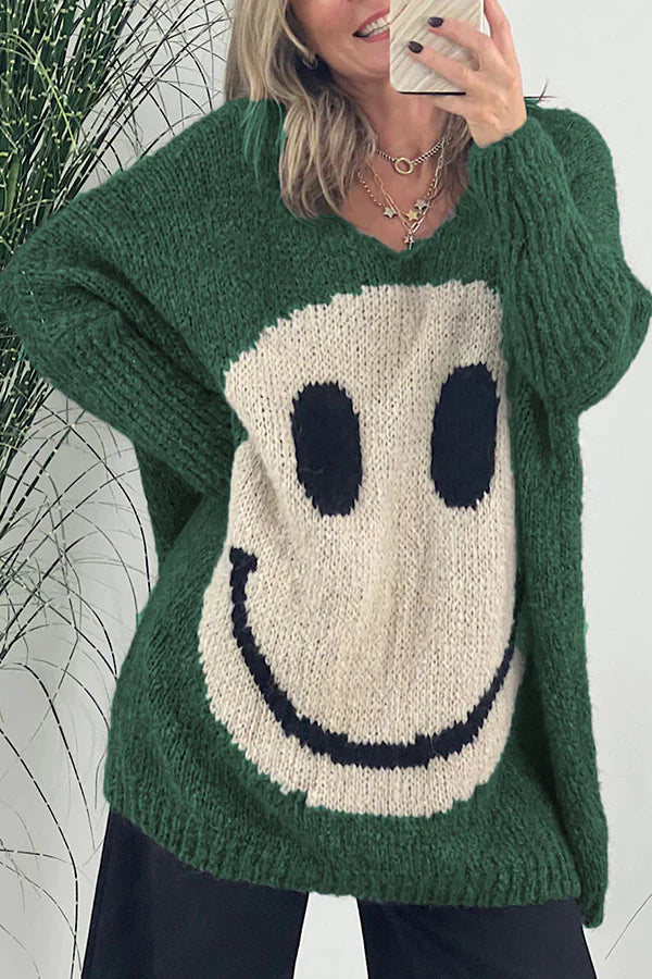 Ivyshape | Is Everything Knit Smiley Face Long Sleeved Sweater