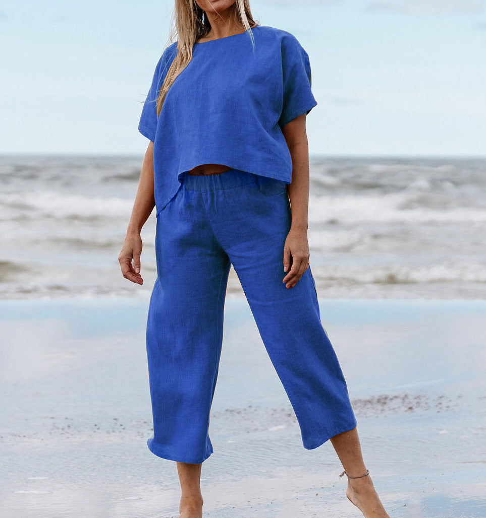 casual loose solid color two piece set