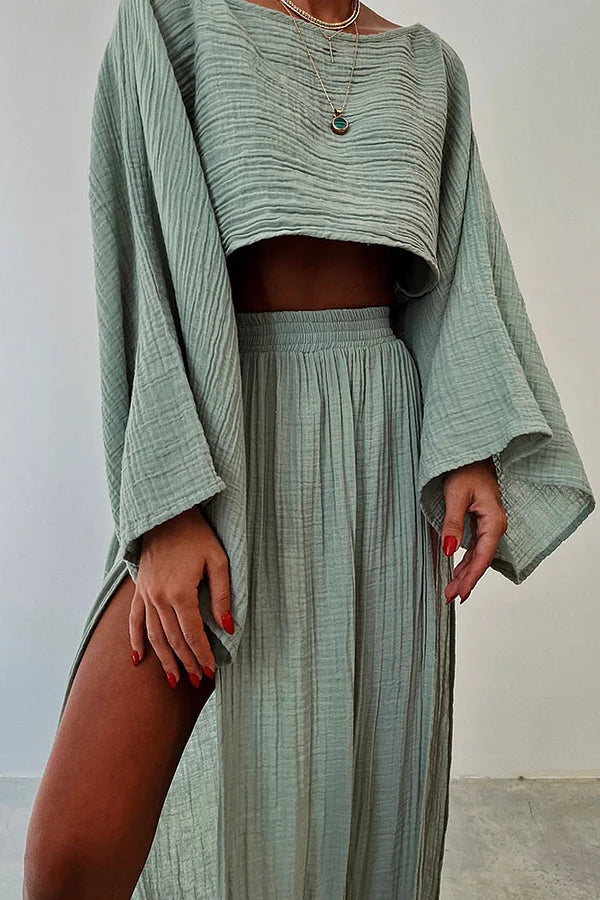 Ivyshape | Slit Cotton and Linen Casual Two-Piece Set