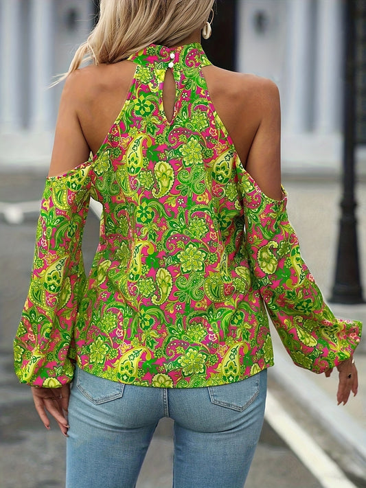 Ivyshape | Paisley Print Halter Neck Blouse