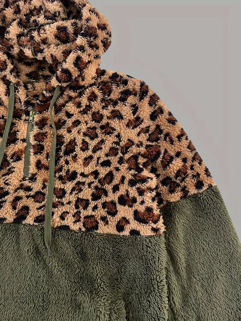 Ivyshape | Pullover with color block and leopard pattern