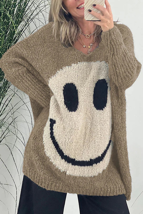 Ivyshape | Is Everything Knit Smiley Face Long Sleeved Sweater