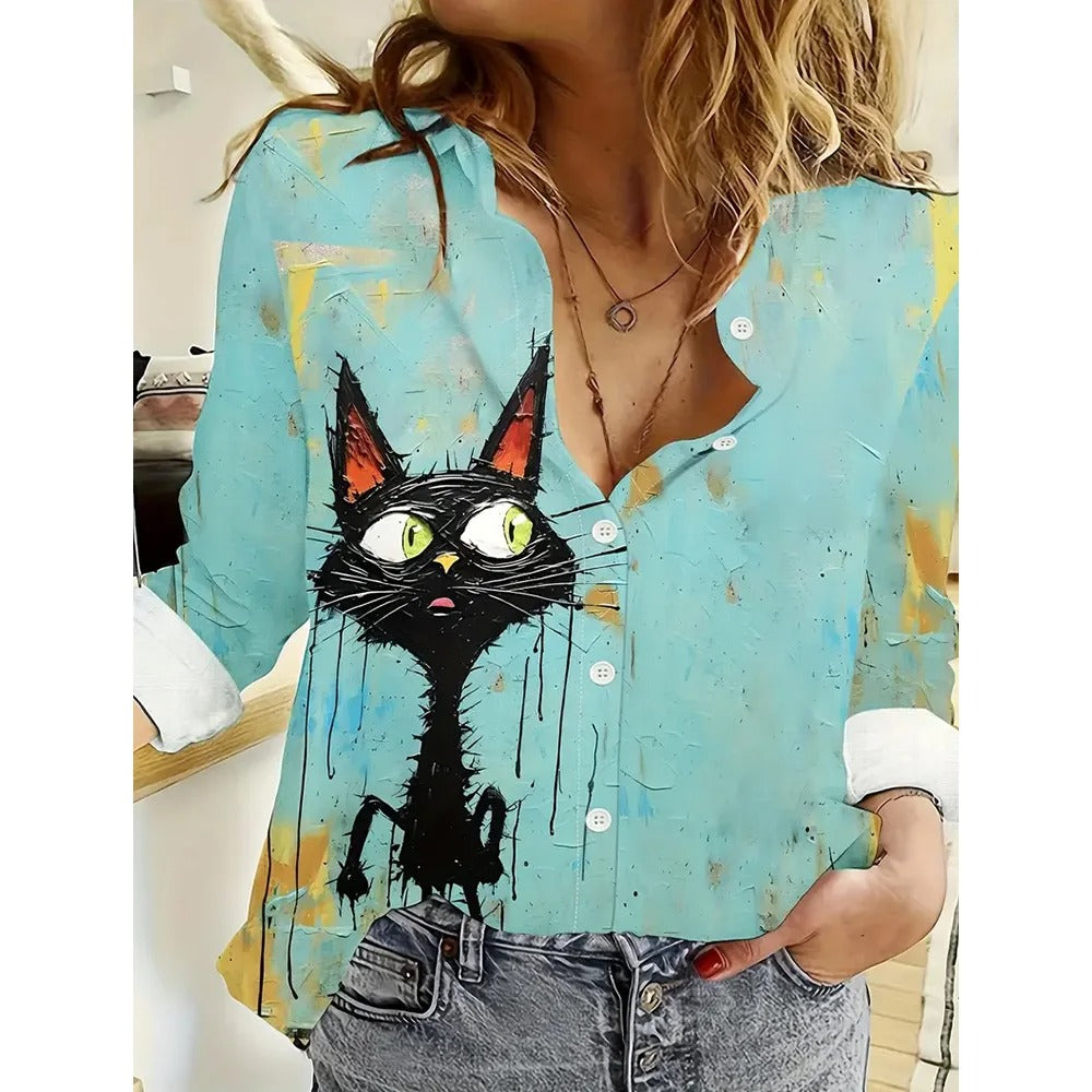 Elegant Long Sleeve Animal Print Blouse for Women