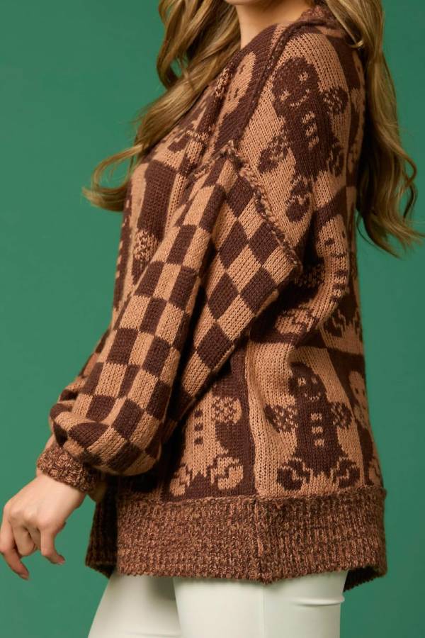 Ivyshape | Gingerbread Man Round Neck Long Sleeve Loose Knit Sweater