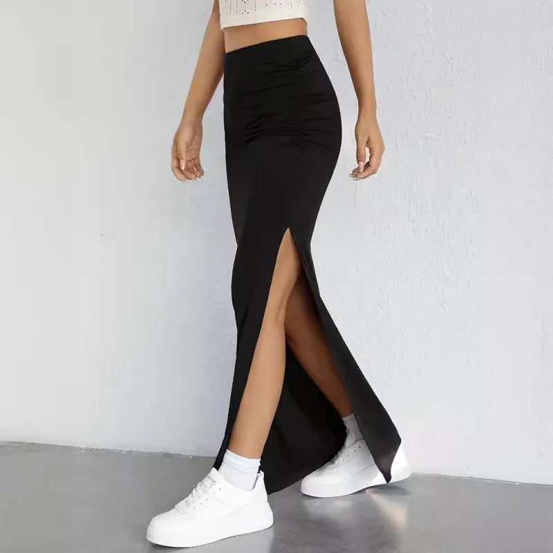 Ivyshape | Sleek Side Slit Maxi Skirt In Black Women'S