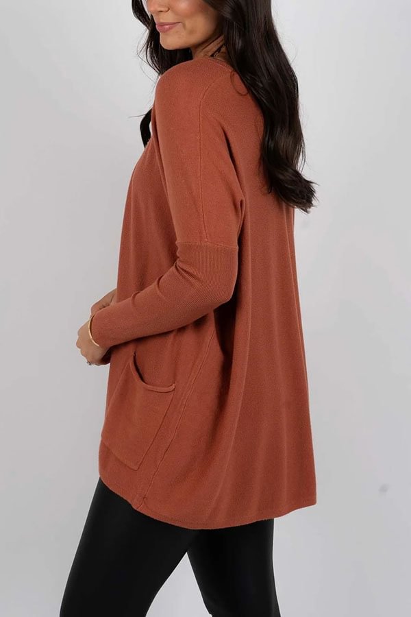 Ivyshape | Melodies Knit Crew Neck Front Pockets Oversized Sweater