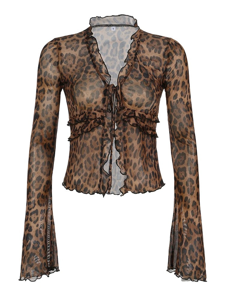 Chic Leopard Print Lace Blouse for Women