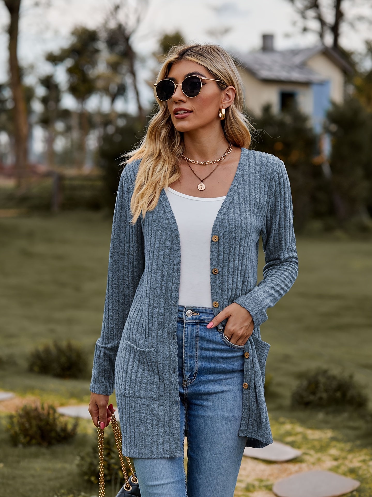 Ivyshape | Warmer Ribbed Cotton Knit Cardigan For Women Perfect For Casual Days