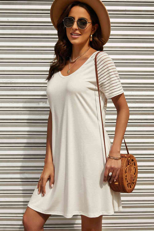 Sheer Striped Raglan Sleeve T-Shirt Dress