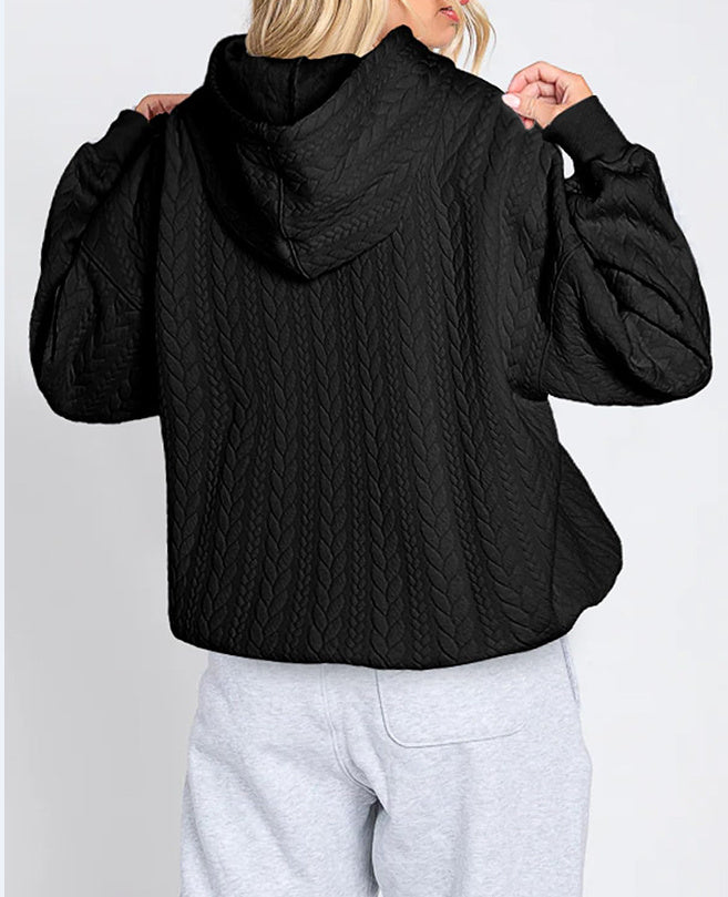 Ivyshape | Texture Solid Color Casual Hoodie Sweater Top