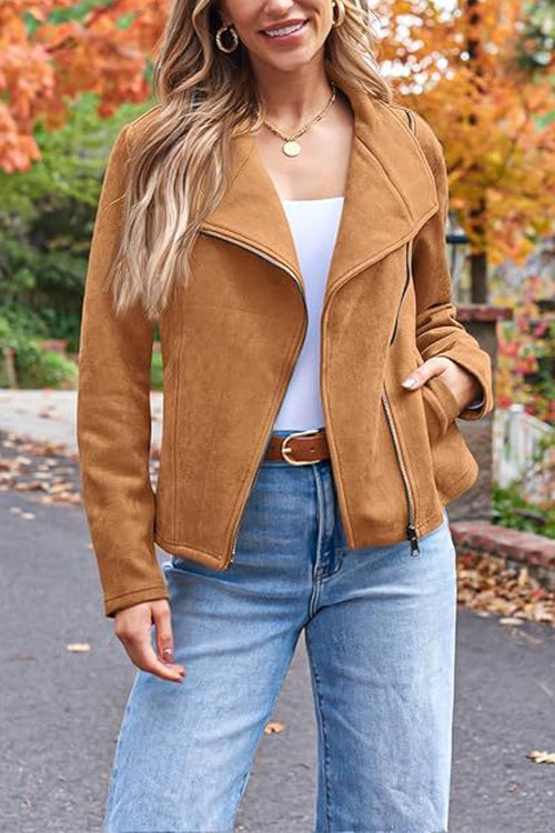 Ivyshape | Up Pocketed Faux Suede Moto Jacket