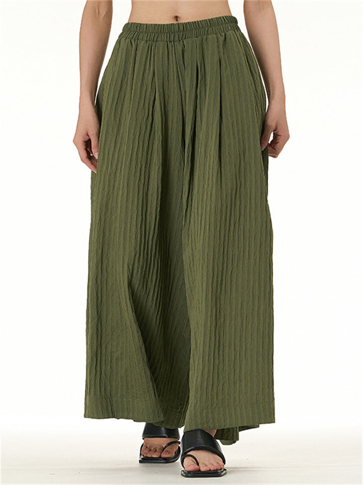 Female Loose-fitting Solid Color Elastic Waist Pants