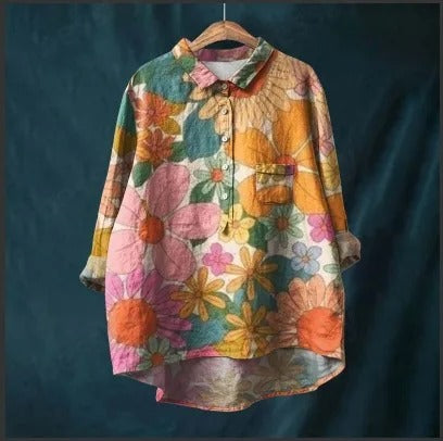 Vibrant Floral Print Blouse for Women (2XL)