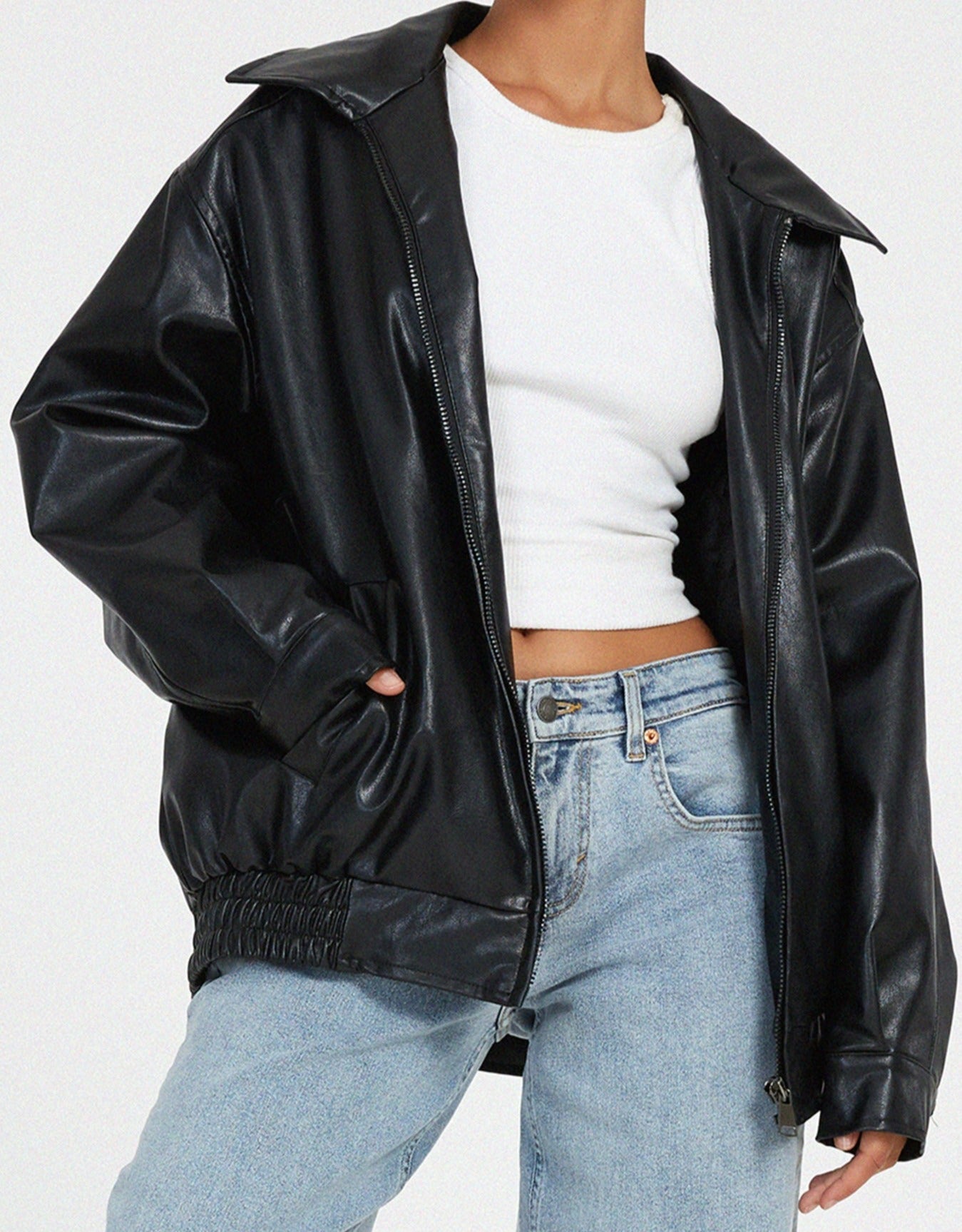 Ivyshape-Mode | Oversized Leather Jacket