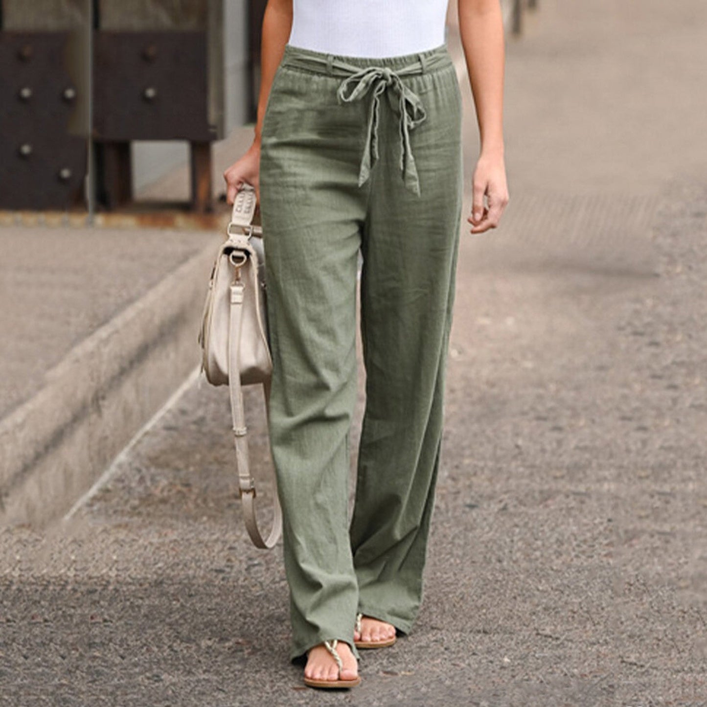 Ivyshape | Women's Casual Straight Cut Trousers Plain