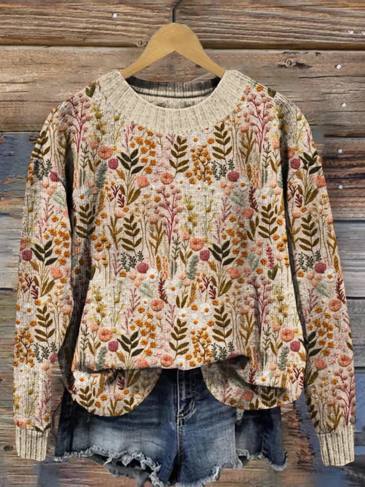 Ivyshape | Meadow Flowers Embroidery Art Warm Jumper for Women