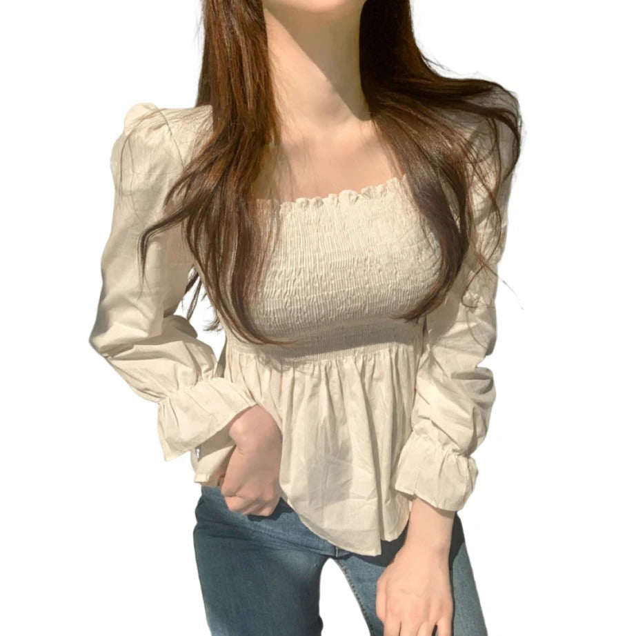 Sweet Square Neck Long-Sleeve Blouse for Women