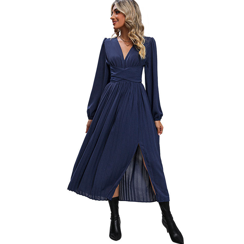 Ivyshape | Women's Long Sleeve Solid Color Dress