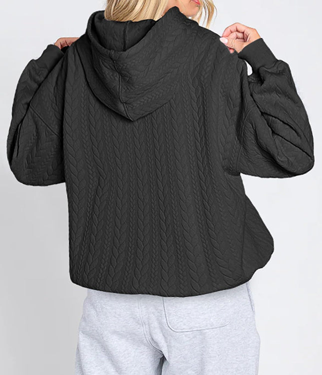 Ivyshape | Texture Solid Color Casual Hoodie Sweater Top