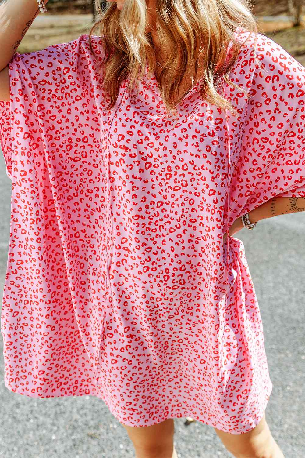 Leopard Print Tie Neck Dress