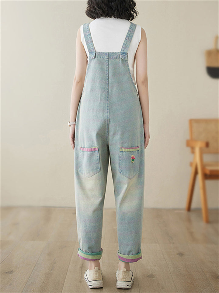 Cute Colorful Ripped Oversized Denim Jumpsuit for Women