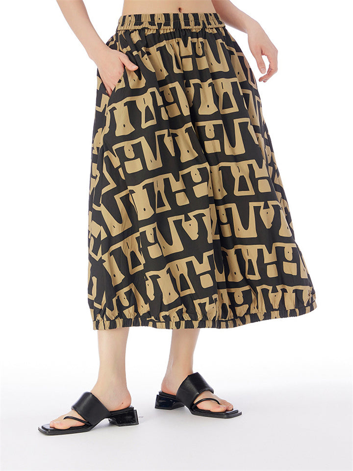 Female Elastic Waist Trendy Geometric Pattern Print Skirts