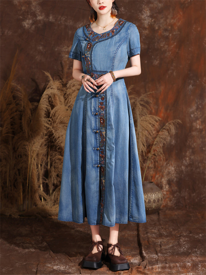 Exquisite Embroidered Vintage Denim Dresses for Women