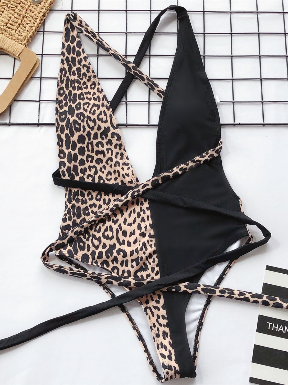 Ivyshape | Tied Leopard Plunge One-Piece Swimwear