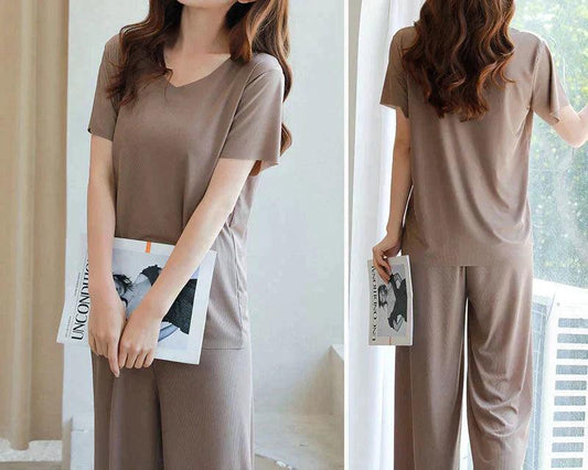 Ivyshape | Soft Ice Silk T-Shirt with Pants Set