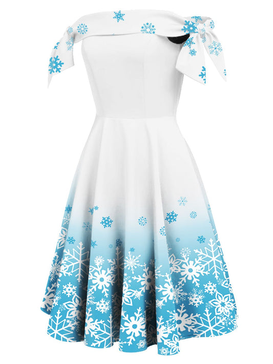 White Off Shoulder Snowflake Dress