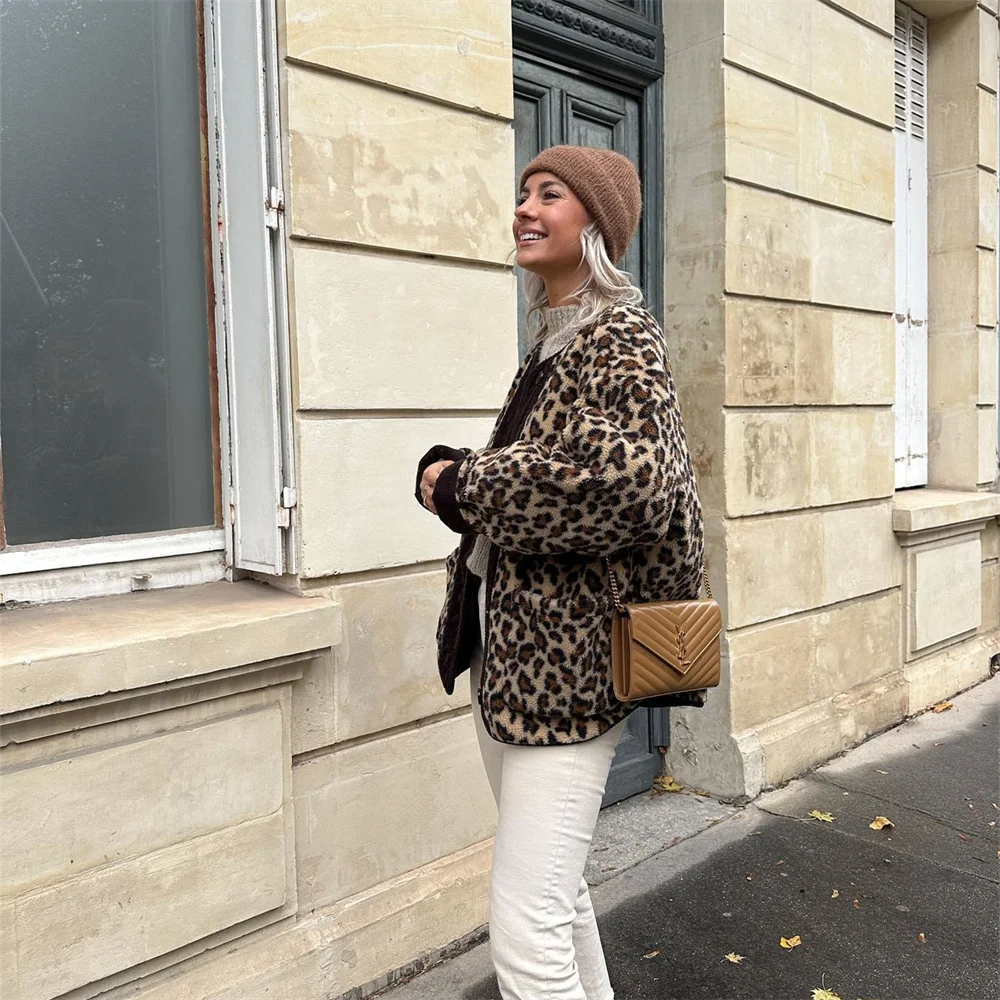 Ivyshape | Stylish Leopard Print Fall O-Neck Coat for Women