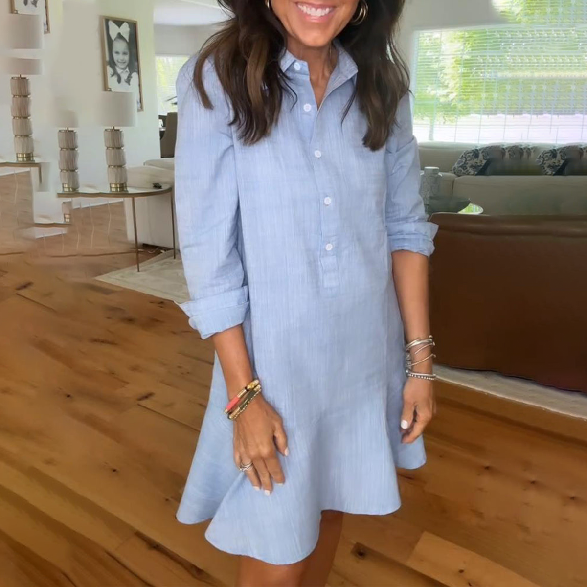 Ivyshape | Collar Buttons Down Ruffled Mini Dress