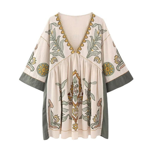 Ivyshape | Embroidered Loose Mini Tunic Dress