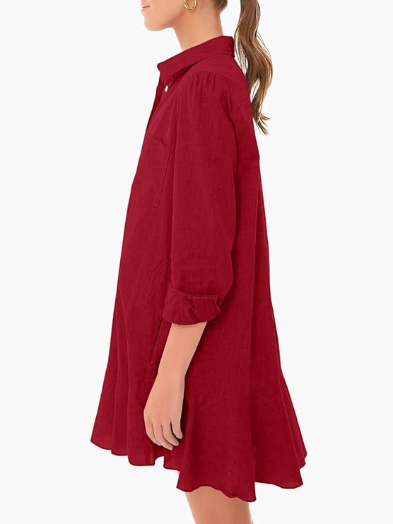 Ivyshape | Collar Buttons Down Ruffled Mini Dress