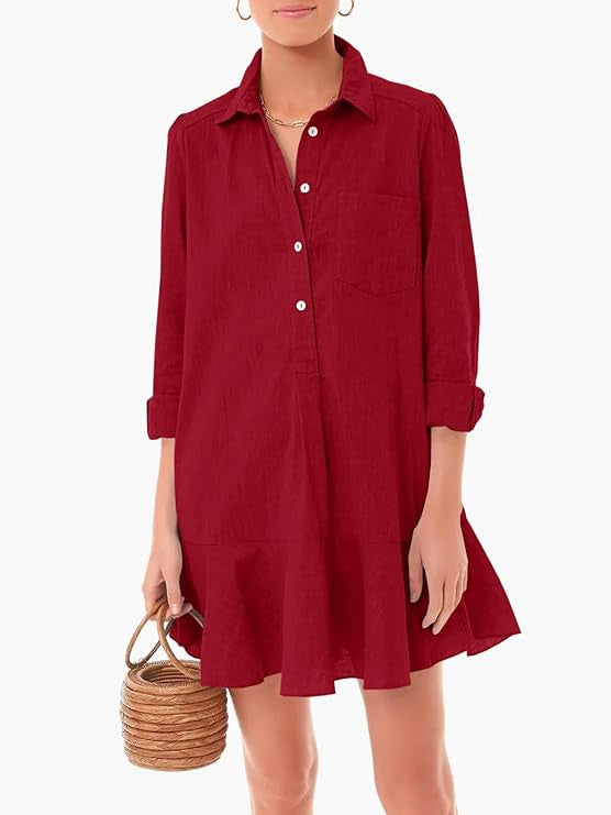 Ivyshape | Collar Buttons Down Ruffled Mini Dress