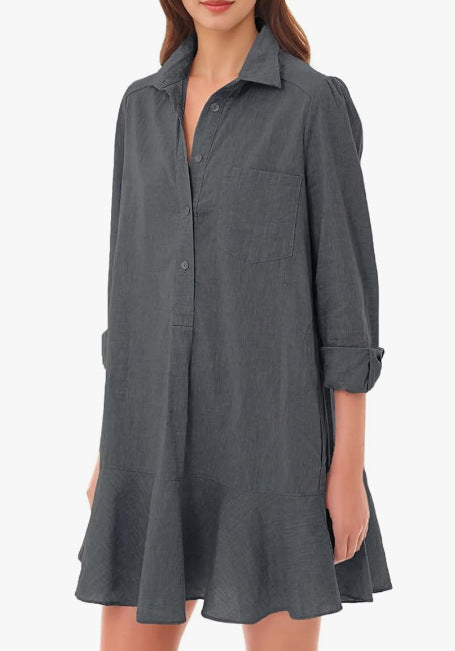 Ivyshape | Collar Buttons Down Ruffled Mini Dress