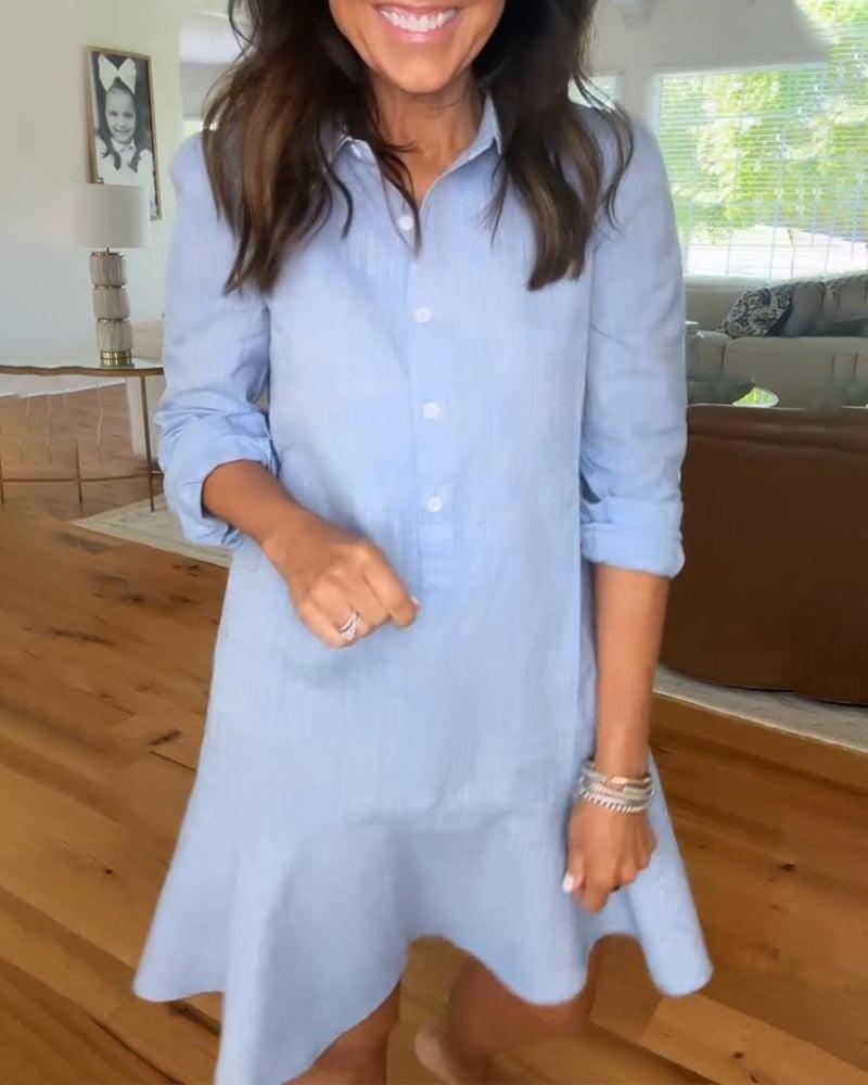 Ivyshape | Collar Buttons Down Ruffled Mini Dress