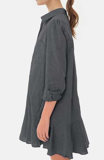 Ivyshape | Collar Buttons Down Ruffled Mini Dress