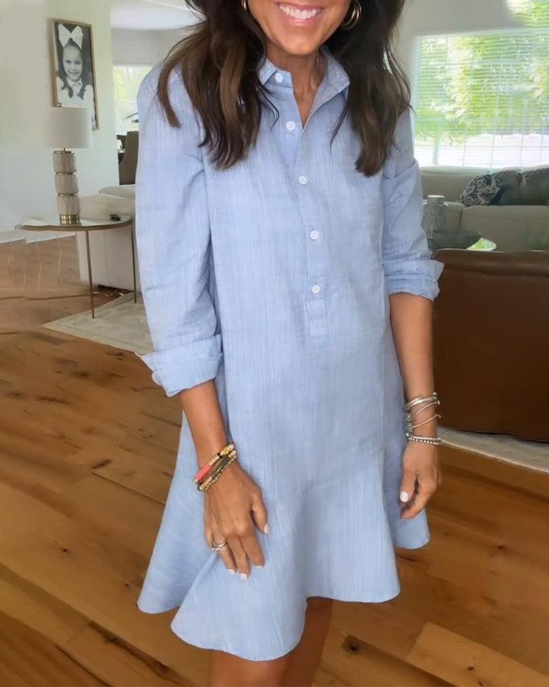 Ivyshape | Collar Buttons Down Ruffled Mini Dress