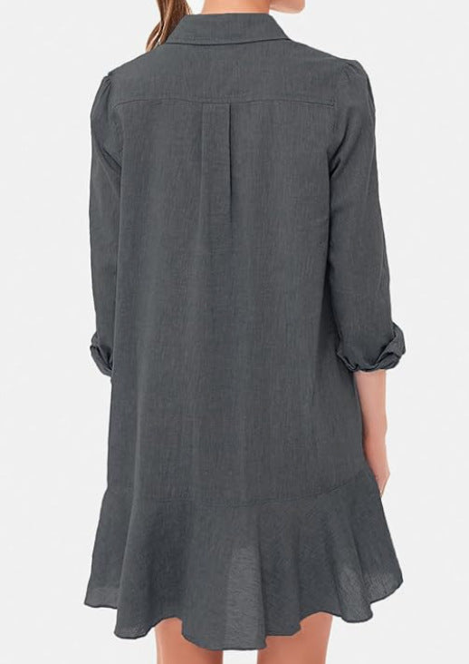 Ivyshape | Collar Buttons Down Ruffled Mini Dress