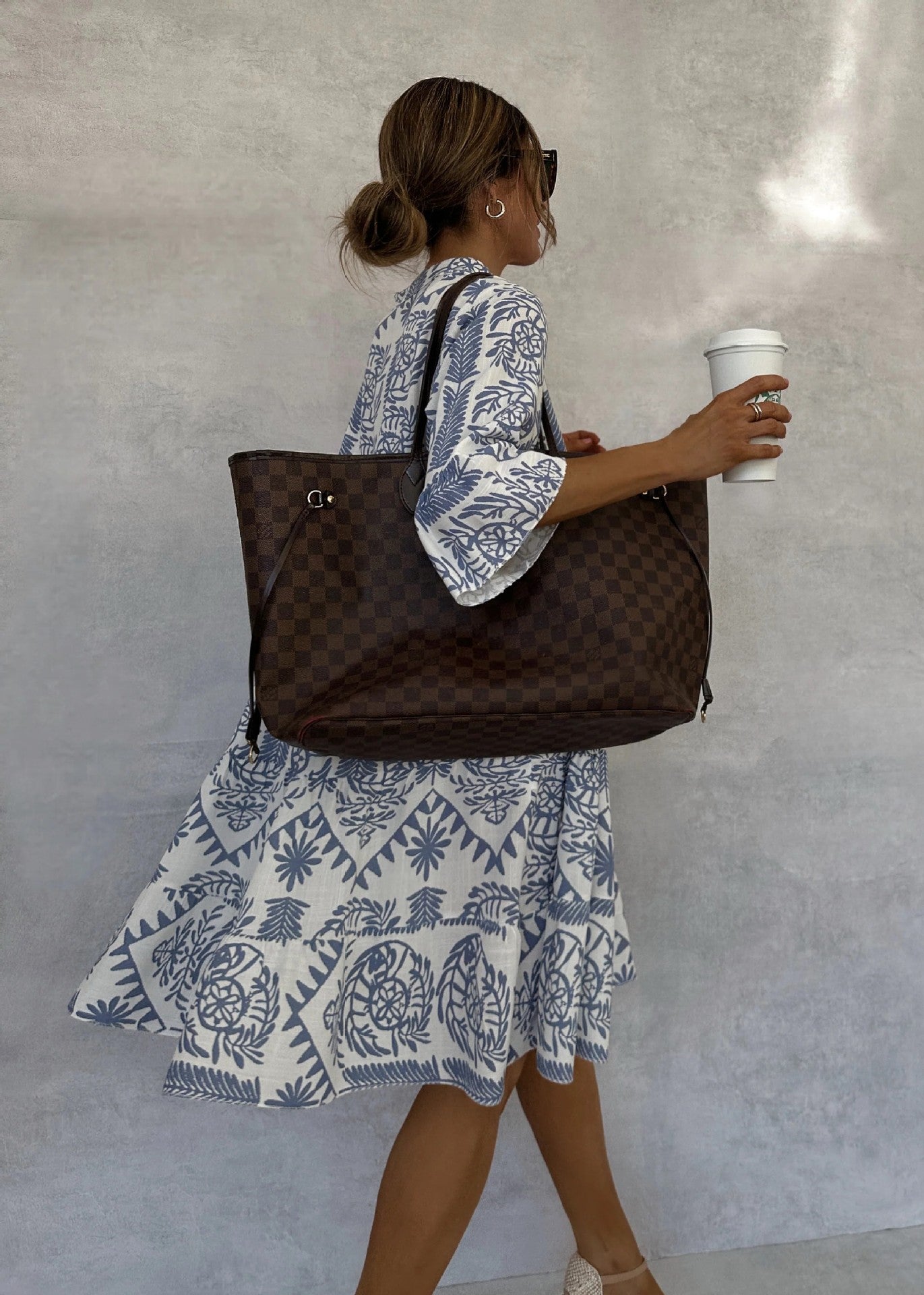 Ivyshape | Printed V-Neck Bell Sleeves Tiered Loose Mini Dress